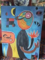 Front view of full 30" x 40" abstract canvas on sofa