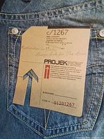 Rear pocket with cardboard flasher tag showing style code c/1267