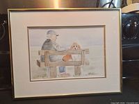 Frontal view of framed R. Wieser watercolor painting