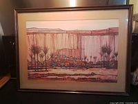 Framed Mady Tiso tempera painting overview