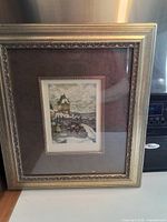 Framed etching full view showing frame style and mat