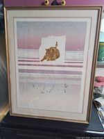 Full view of framed serigraph showing composition and frame