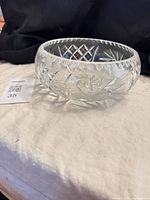 Side view of crystal bowl showing starburst and lattice cuts