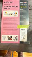 Front of sealed LIT PAPER sublimation paper pack showing size 8.5x14 and brand