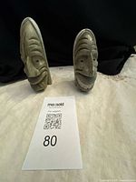 Both carved masks front view with lot card