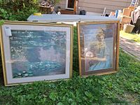 Both framed prints standing on grass