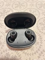 Open case showing both earbuds seated