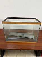 Front view of glass aquarium on table