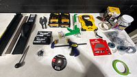 Overview of lot showing all tools, clamps, discs, tape and accessories