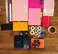 All items arranged on floor for overview