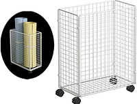Stock image showing assembled white wire basket with yoga mats for scale