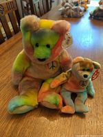 Group view of both Ty Peace bears on table