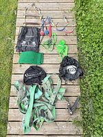 Full lot on deck showing all straps, bags, handholds, hardware