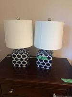 Front view of both lamps showing patterned bases and shades