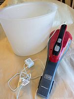 Vacuum, charger adapter, translucent white container