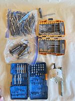 Grouped view of all bit sets, hole saw, cases and bags