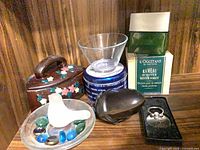 All items arranged on shelf for overall view