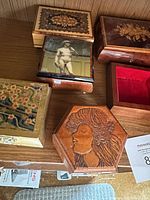 All six wooden jewelry boxes group shot