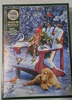 Front of sealed Cobble Hill 1000-piece puzzle box showing winter animal scene