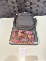 Black shoulder bag and additional pouch on table