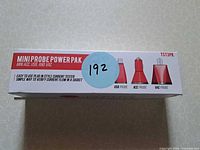 Top of box showing MiniProbe Power Pak name, images of USB, ACC and VAC probes, model TST3PK