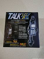 Front of Talk-Safe box showing product image and main features