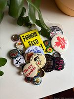Full grouping of assorted buttons on white surface