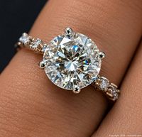 Ring on finger showing center diamond and side accents