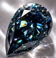 Close-up of pear brilliant cut blue lab diamond showing facets and color