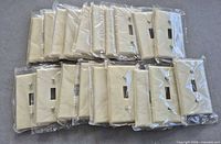 All 19 packaged ivory switch plates laid out