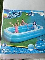 Front of box showing Bestway H2O GO! rectangular pool image and branding