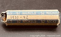 Full view of paper-wrapped $2 nickel roll showing handwritten years
