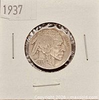 Obverse of 1937 Buffalo nickel in holder