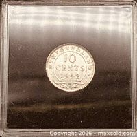 Coin reverse showing NEWFOUNDLAND 10 CENTS 1942