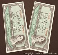 Obverse of both banknotes showing portrait and serial numbers