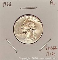 Obverse of 1962 Washington quarter in 2x2 holder with handwritten notes