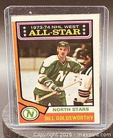 Front of Bill Goldsworthy NHL West All-Star trading card in sleeve