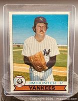 Front view of 1979 O-Pee-Chee Jim Hunter card in plastic sleeve