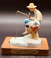 Front view showing figurine, base plaque and broken rod tip