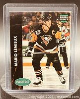Front of 1991-92 Parkhurst Mario Lemieux card in holder
