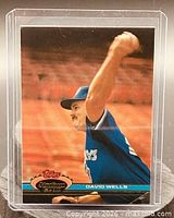 Front of 1991 Topps Stadium Club David Wells card in plastic holder