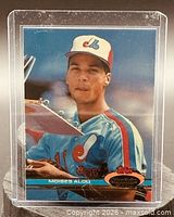 Front view of Moises Alou Stadium Club card in holder