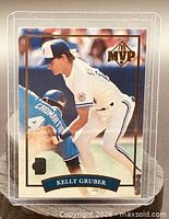 Front of 1992 Donruss McDonald's MVP Series Kelly Gruber card in sleeve