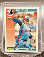 Front of 1992 Score Barry Jones card in protector