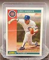 Front of 1992 Score Greg Maddux card in sleeve