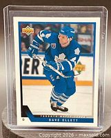 Front of Dave Ellett Upper Deck card inside rigid holder