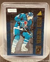 Front of Peter Forsberg Topps New to the Game card in plastic holder