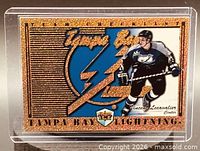 Front of 1998-99 Pacific Dynagon Ice Vincent Lecavalier checklist card in holder