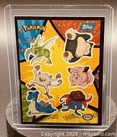 Front of 1999 Topps Pokémon puzzle sticker card showing six Pokémon stickers