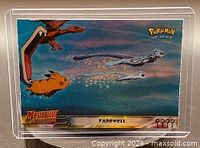 Front of 1999 Topps Pokémon Farewell card showing foil artwork and characters